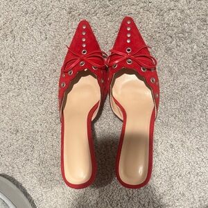 Red kitten heels